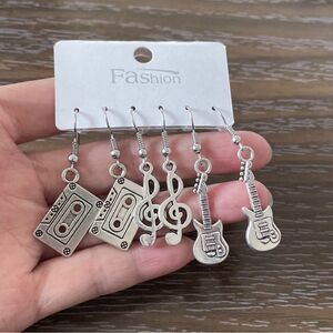 Set of 3 Earrings Cassette Guitar Earrings Music Lover Earrings